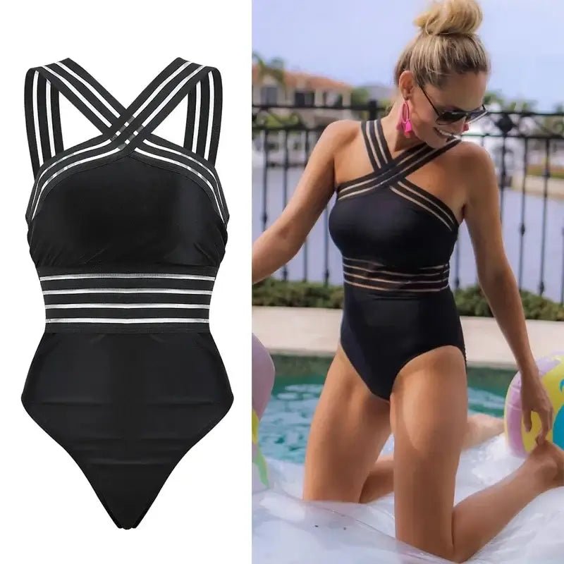 Sexy Black Striped One Piece Bikini Women's Bandage Push Up Monokini Swimwear Swimsuit Beach Triangle Bathing Suit - Real Group