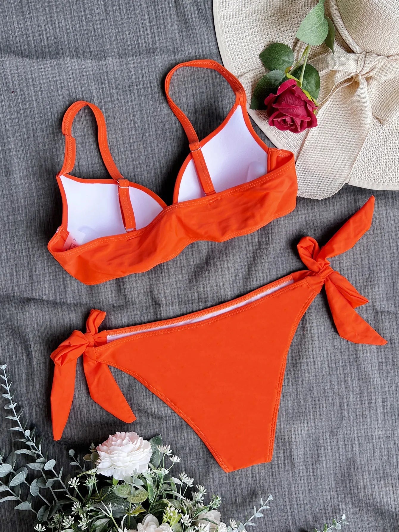 sexy front bow knot push up bikinis two pieces solid swimsuit tie bikini swimsuit Swimwear Biquini conjunto de bikini tankini - Real Group